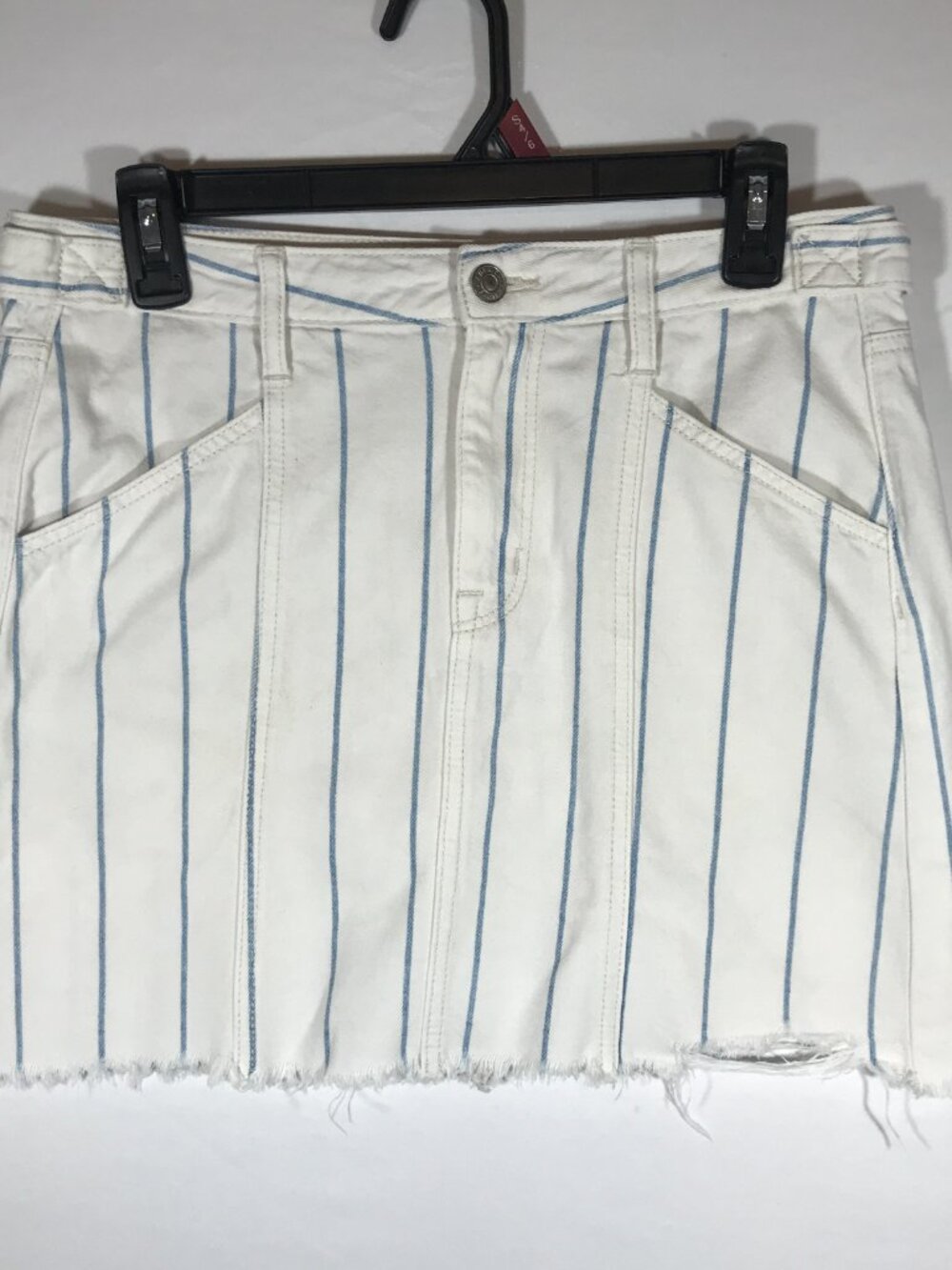 American Eagle Women's 4 White Blue Pin Stripe Hi-Rise A-Line Raw Hem Skirt